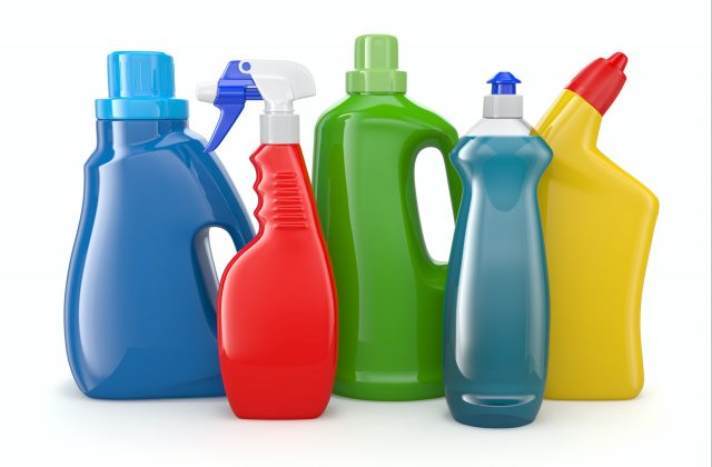 Plastic detergent bottles. Cleaning products.